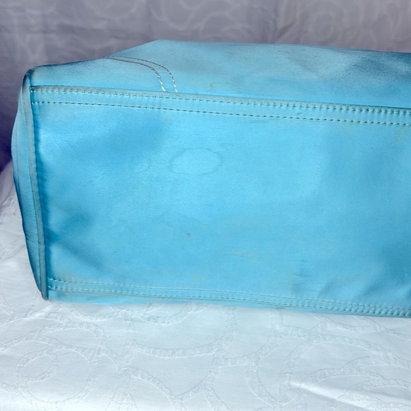 COACH Hampton aqua blue and white double handles nylon/satin satchel.  #F11993 - Picture 11 of 15
